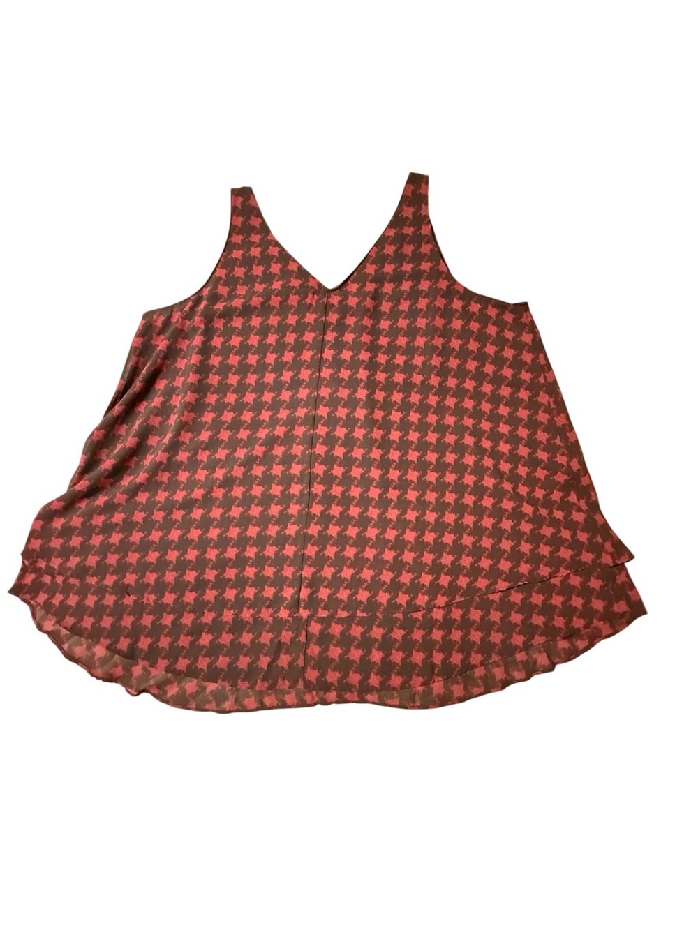 Lane Bryant Chiffon Swing Tank Top 16 Red Black Houndstooth Layered V-Neck - Picture 3 of 3